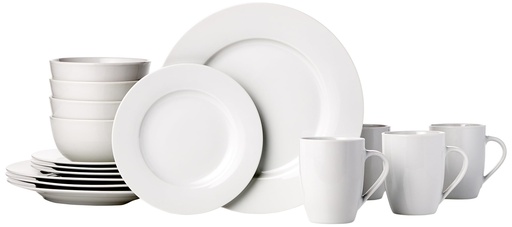 16-Piece Porcelain Kitchen Set with Plates, Bowls and Mugs, Service for 4 - White