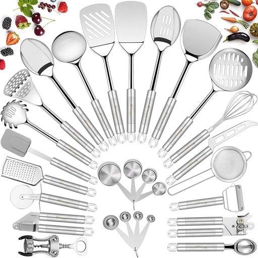Stainless Steel Kitchen Utensil Set- Fungun 28 Pcs Cooking Nonstick Cookware Set